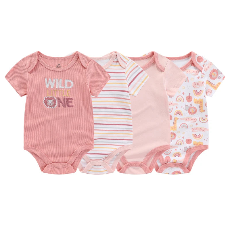 4Pieces Summer Short Sleeve Cartoon Baby Boy Girl Bodysuit 100% Cotton Newborn Boy Girl Clothes