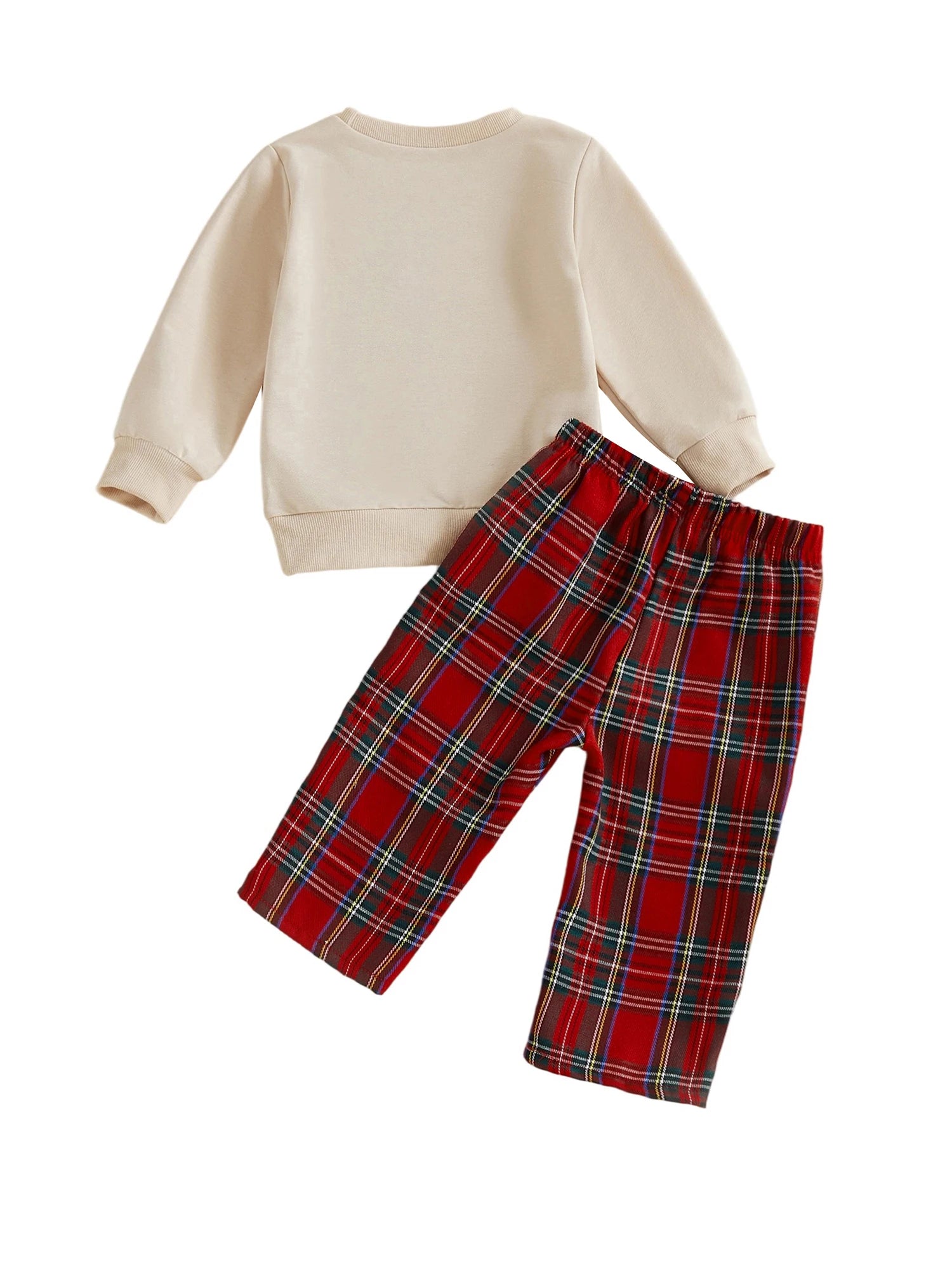 Lioraitiin Toddler Baby Boy Christmas Outfits Long Sleeve Train Embroidery Sweatshirt + Plaid Pants Set Winter Clothes