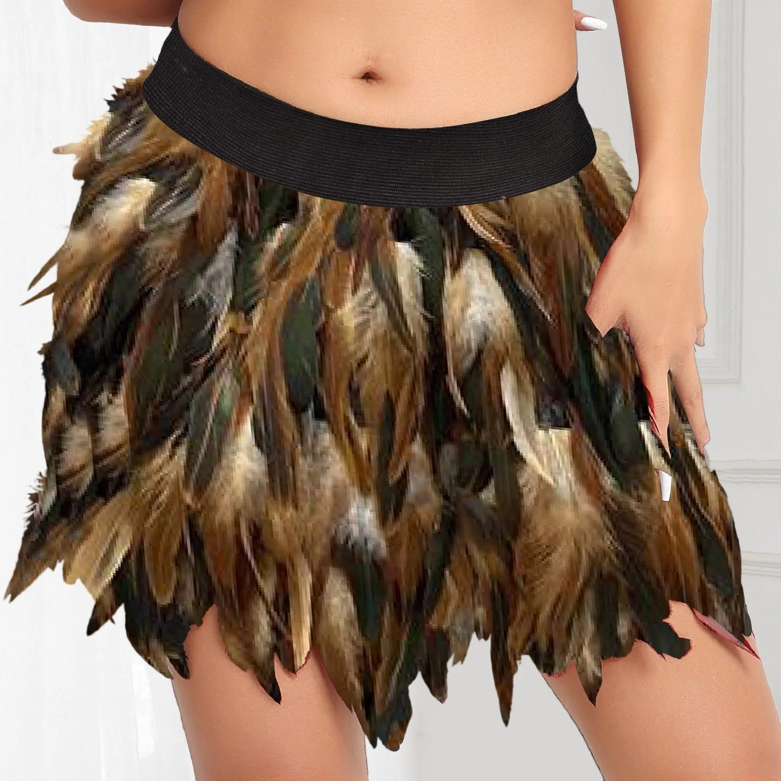 Women Faux Feather Mini Skirt Harajuku Rave Stage Performance Ball Gown Festival Carnival Club Party Dance Skirts Faldas Mujer