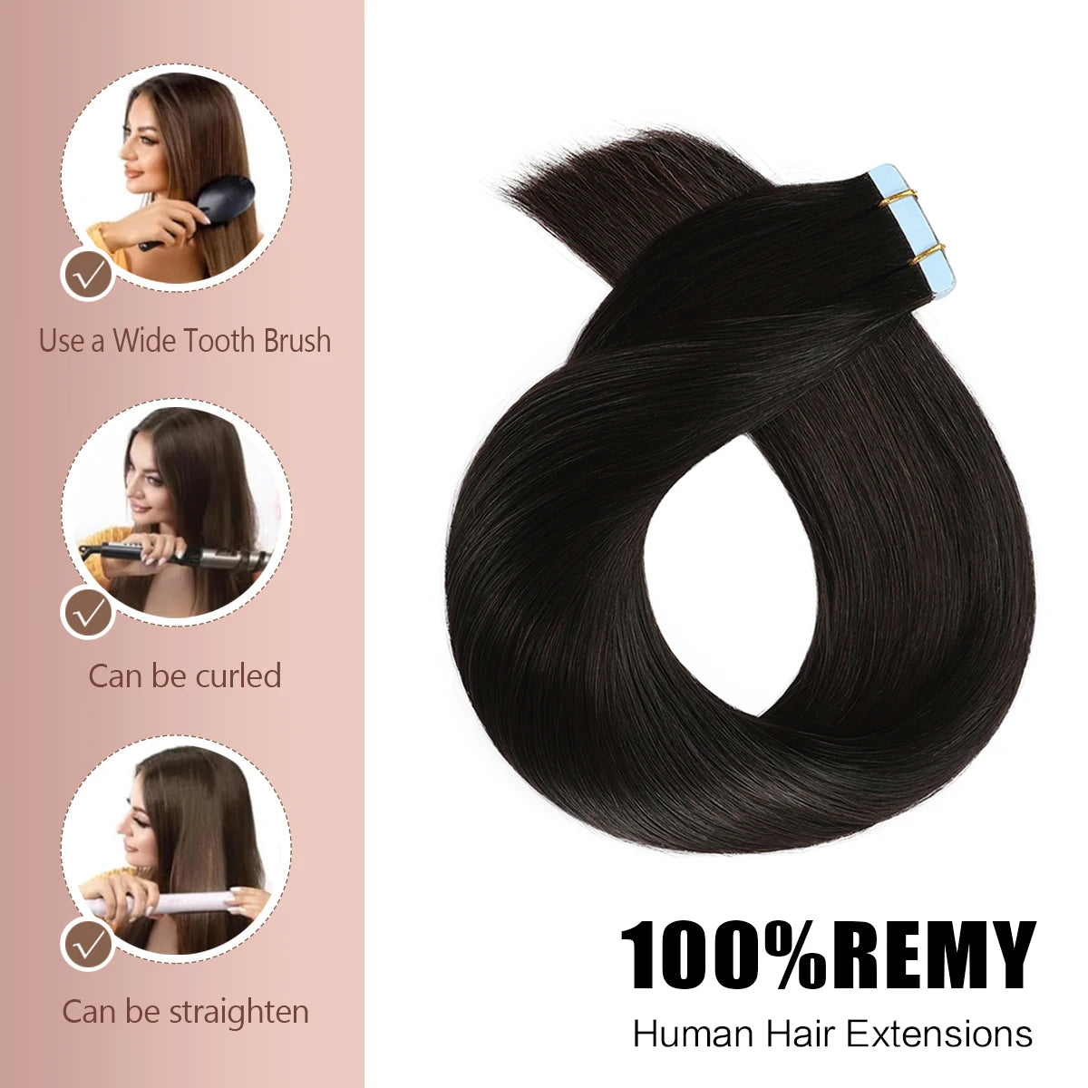 Jet Black #1 Tape In Hair Extensions Human Hair 12-24 Inches 50g 20Pcs/Pack Tape Ins Human Hair Extensions Real Human Hair Tape
