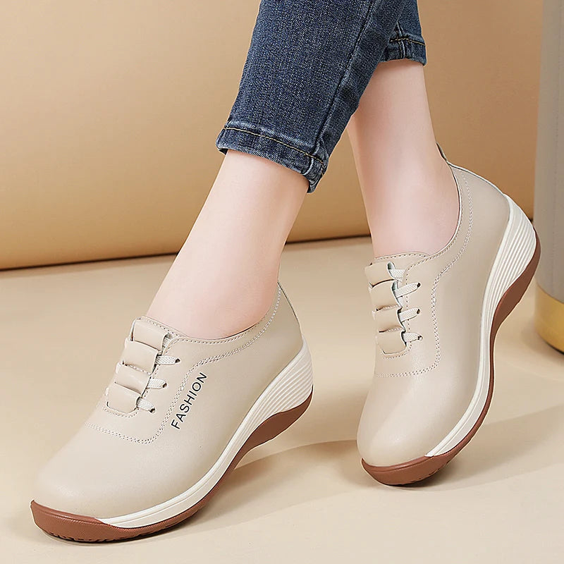 New women's 43 casual shoes, 100% genuine leather breathable and fashionable leather shoes for walking