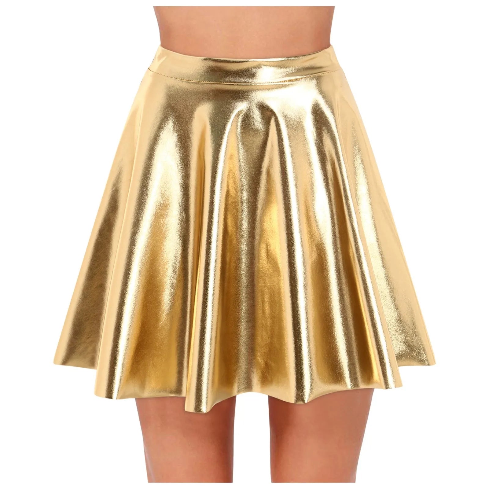 Women's Hight Waist Skirt Shiny Skater Skirt Sparkly Shiny Flared Pleated A Line Mini Skort Girls' Carnival Cosplay Skirt