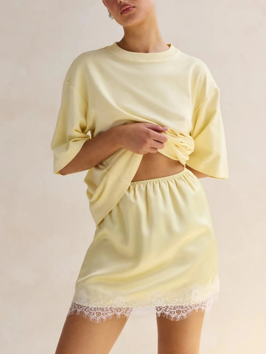 Lamuusaa y2k Lace Trim Skirt Women Summer Clothes Solid Color Elastic High Wasit A Line Short Mini Skirt Party Skirts Clubwear