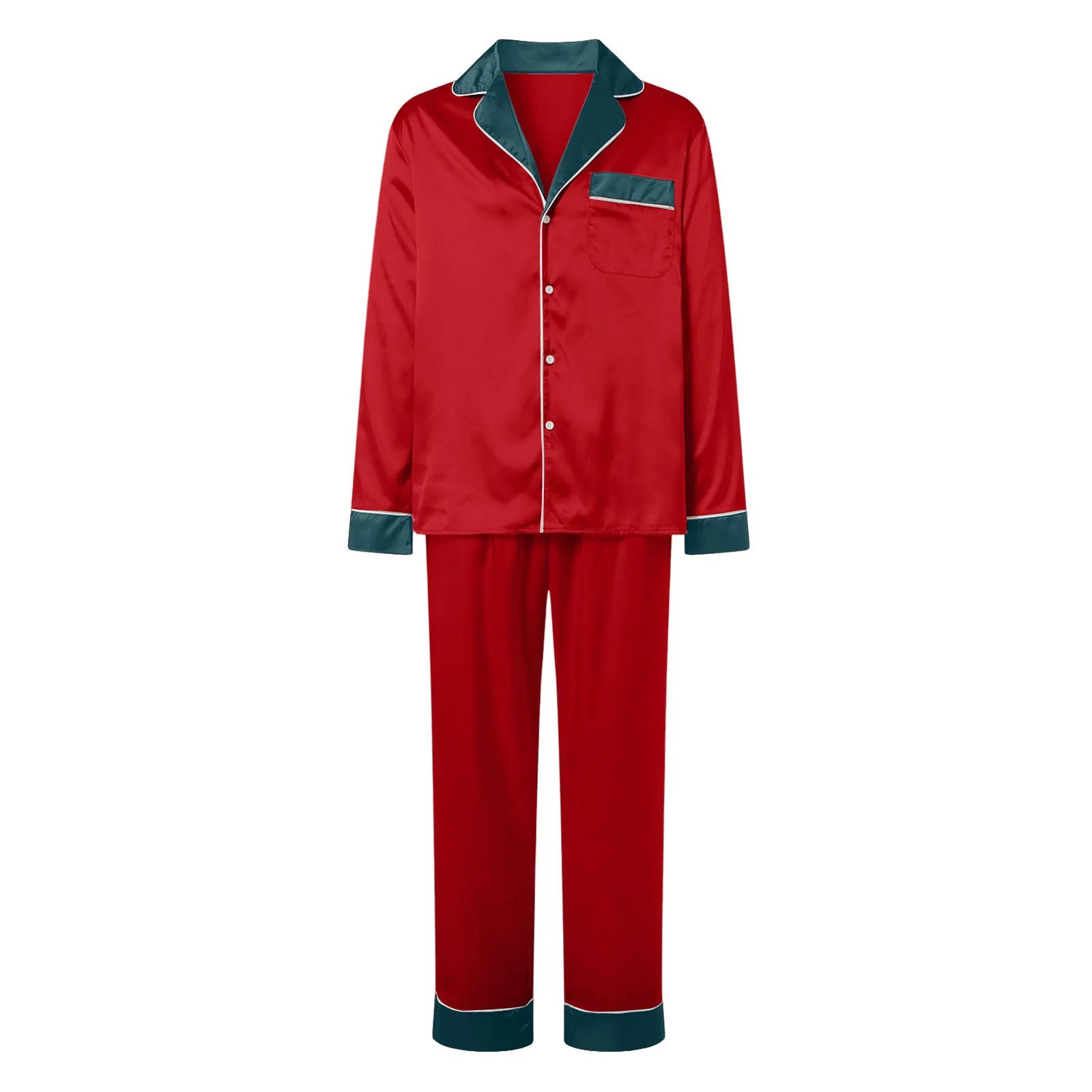 Silk Satin Christmas Family Pajamas Matching Sets Plus Size Lapel Long Sleeve Shirts And Pants Soft Silk Sleepwear Mom Dad Xmas