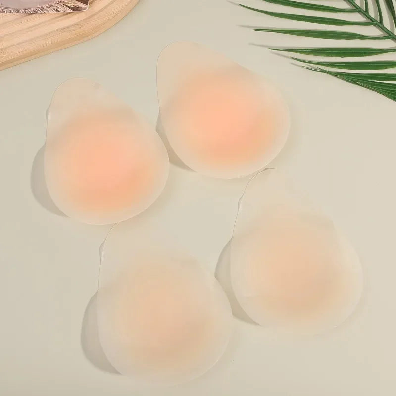 2pcsNo Glue Sticky Nipple Cover Plunge Droplet Invisible Bra Ultra Thin Seamless Silicone Nubra StickersLiftingBreastPadsPasties