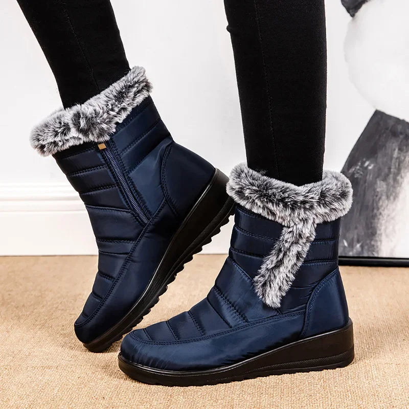Faux Fur Waterproof Snow Boots Women 2024 Trend Non Slip Winter Ankle Boots Woman Warm Thicken Plush Couples Cotton Padded Shoes