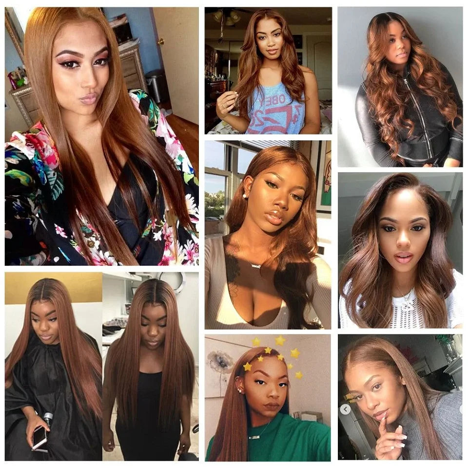Straight #4 Chocolate Brown Raw Virgin Human Hair Weave Bundles 1/3/4Pcs Indian Bone Straight Extension For Women Sale Clearance