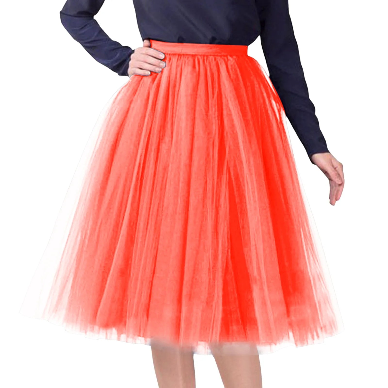 Womens Tiered Tutu A-Line Midi Skirts Elegant Puffy Underskirt Dance Party High Waist Tulle Skirt Lolita Petticoat Faldas Mujer