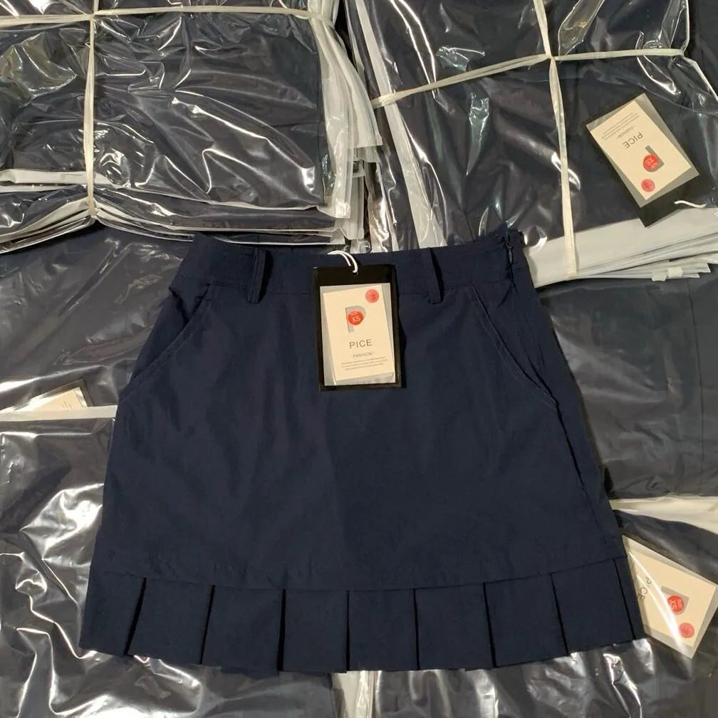 Navy Blue Golf Skort for Women Summer High Waist Slimming Pleated Mini Skirt with Shorts Casual Lady Sporty Tennis Skirt 464A
