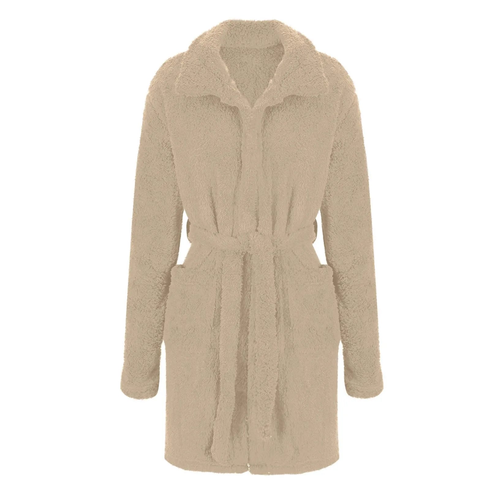 Women Warm Plush Hooded Bathrobe Wainter Plush Lapel Robe With Pockets Female Pajamas Robe Long Home Clothes Lingeries For Woman