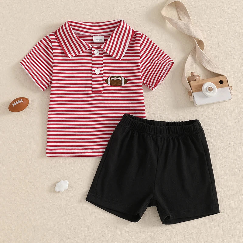 2025-01-16 Lioraitiin Toddler Baby Boy Summer Clothes Short Sleeve Football Embroidery T-Shirt + Shorts Set 2Pcs Outfits