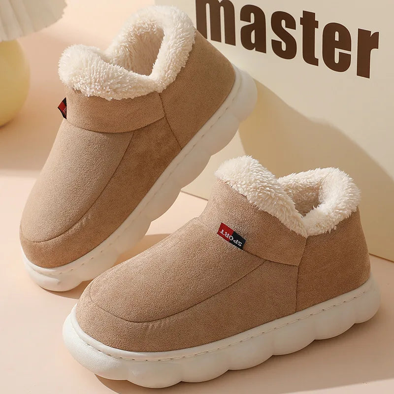 Comwarm Warm Fur House Slippers For Women Men 2023 Winter New Ankles Cozy Plush Slippers Home Indoor Soft Thick Sole Cotton Shoe