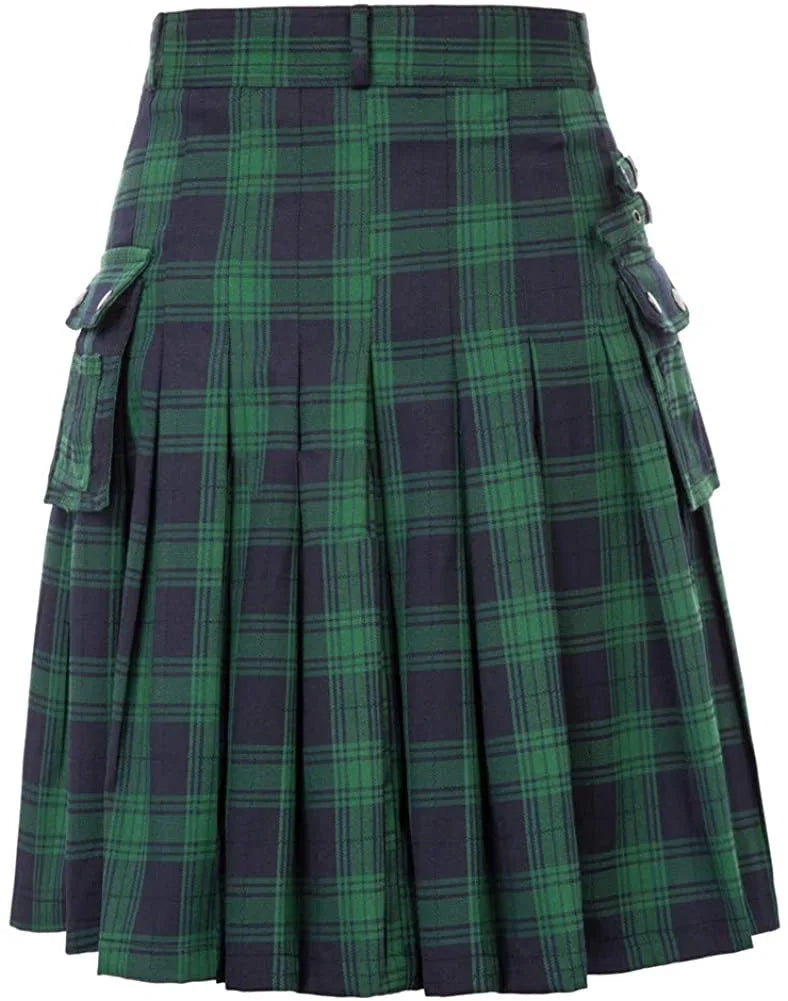 Men's Scottish Festive Skirt Men's Check Contrast Pleated Skirt
