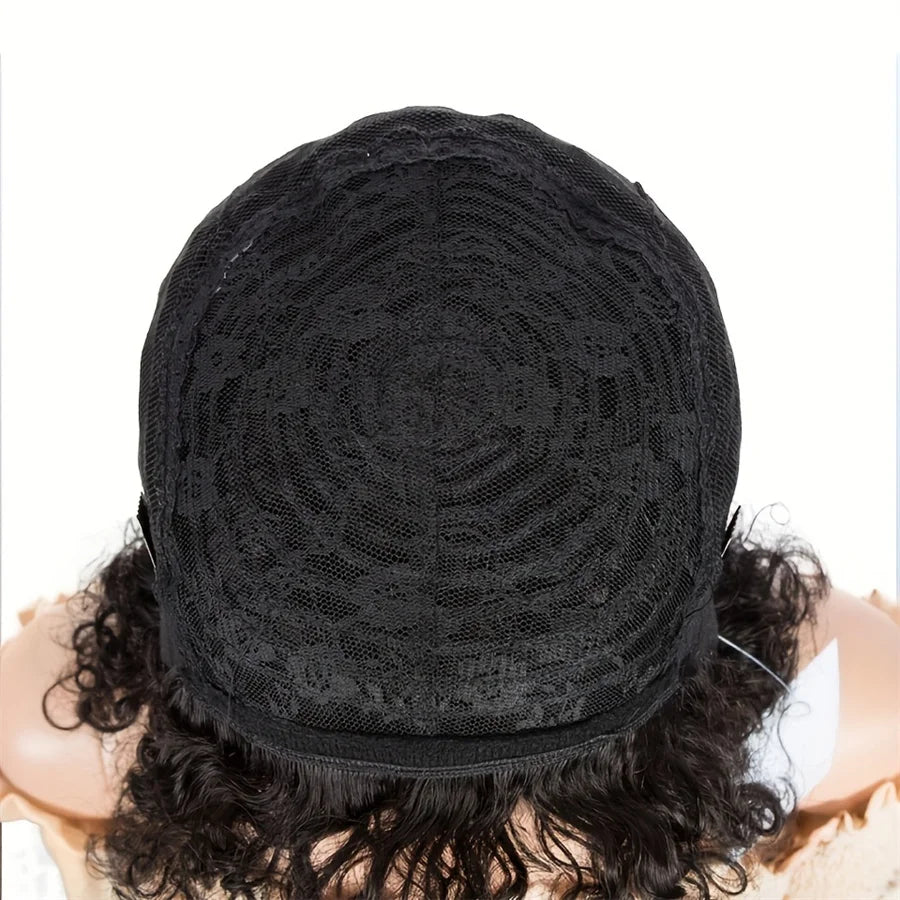 short finger wave human hair wig pixie wig natural black color for women daily party use wig pixie cut wig machine made
