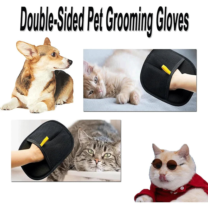 Pet Grooming Gloves Reusable Hair Removal Tool Cat Hair Removal Brush Double-Sided Removing Hair Comb for Sofa Clothes Cleaning