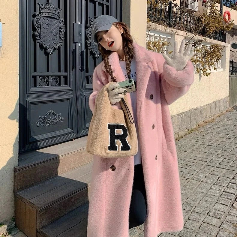 Women Winter Warm Thicken Long Fur Coat 2025 New Women Imitation Rabbit Fur Temperament Fur Coat Double-Breasted Fur Jacket