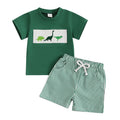 Lioraitiin Toddler Baby Boy Shorts Set Whale/Dinosaur/Turtle Short Sleeve T-shirts Striped Elastic Waist Shorts Summer Outfit