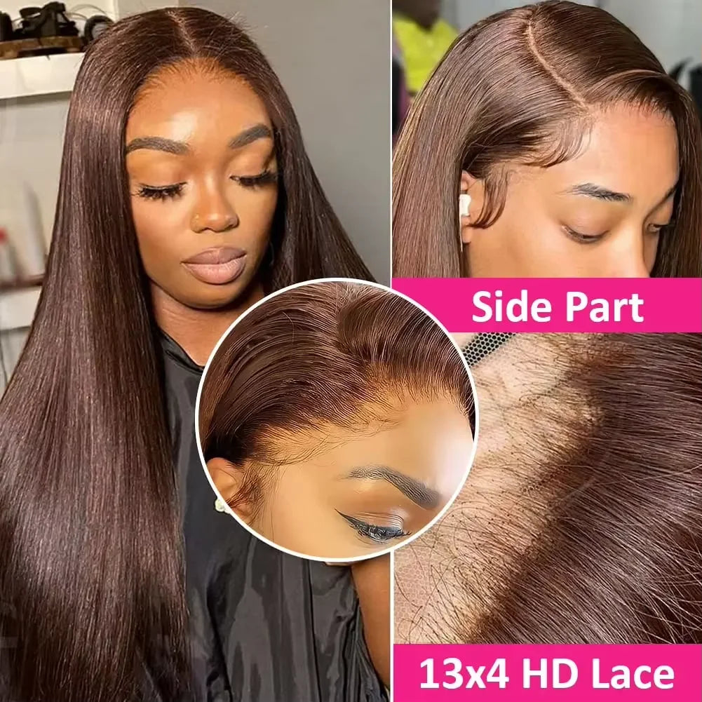 220 Desnity Long Chocolate Brown Straight  40 46 Inch Full Frontal 13x4 13x6 HD Transparent Lace Front Remy Human Hair Wigs