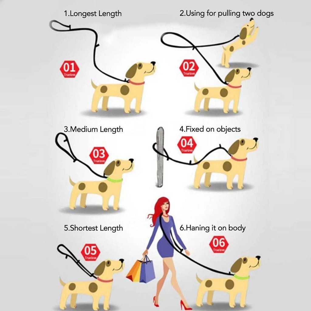 Multifunctional Dog Leash,Adjustable Length Multipurpose for Medium & Large Dogs,Convertible Hands Free,Crossbody,Over Shoulder