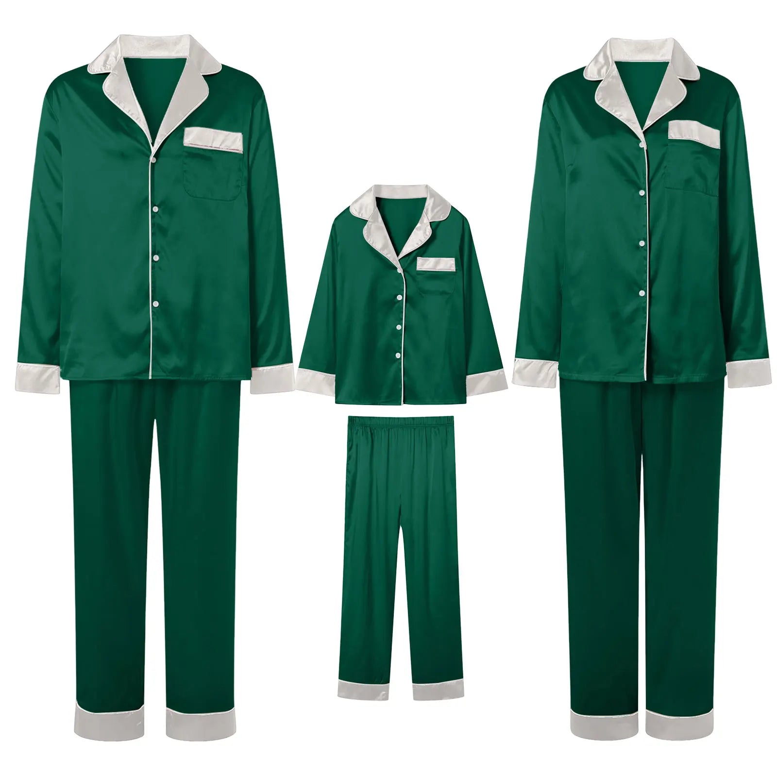 Silk Satin Christmas Family Pajamas Matching Sets Plus Size Lapel Long Sleeve Shirts And Pants Soft Silk Sleepwear Mom Dad Xmas