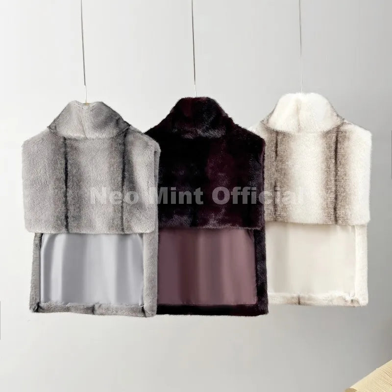 Neo Mint Luxury Faux Mink Fur Vest Top Waistcoat Women Autumn Winter New High Neck Sleeveless Fur Jacket Coat Ins Chic Crop Tops