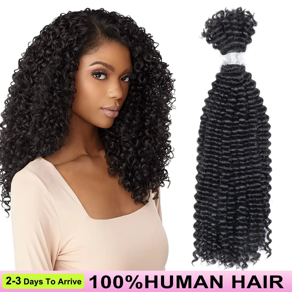 4B Afro Kinky Curly Virgin Human Hair 16 Inch Brazilian Human Hair Extensions Weave Bundles No Weft Weaving for African Women