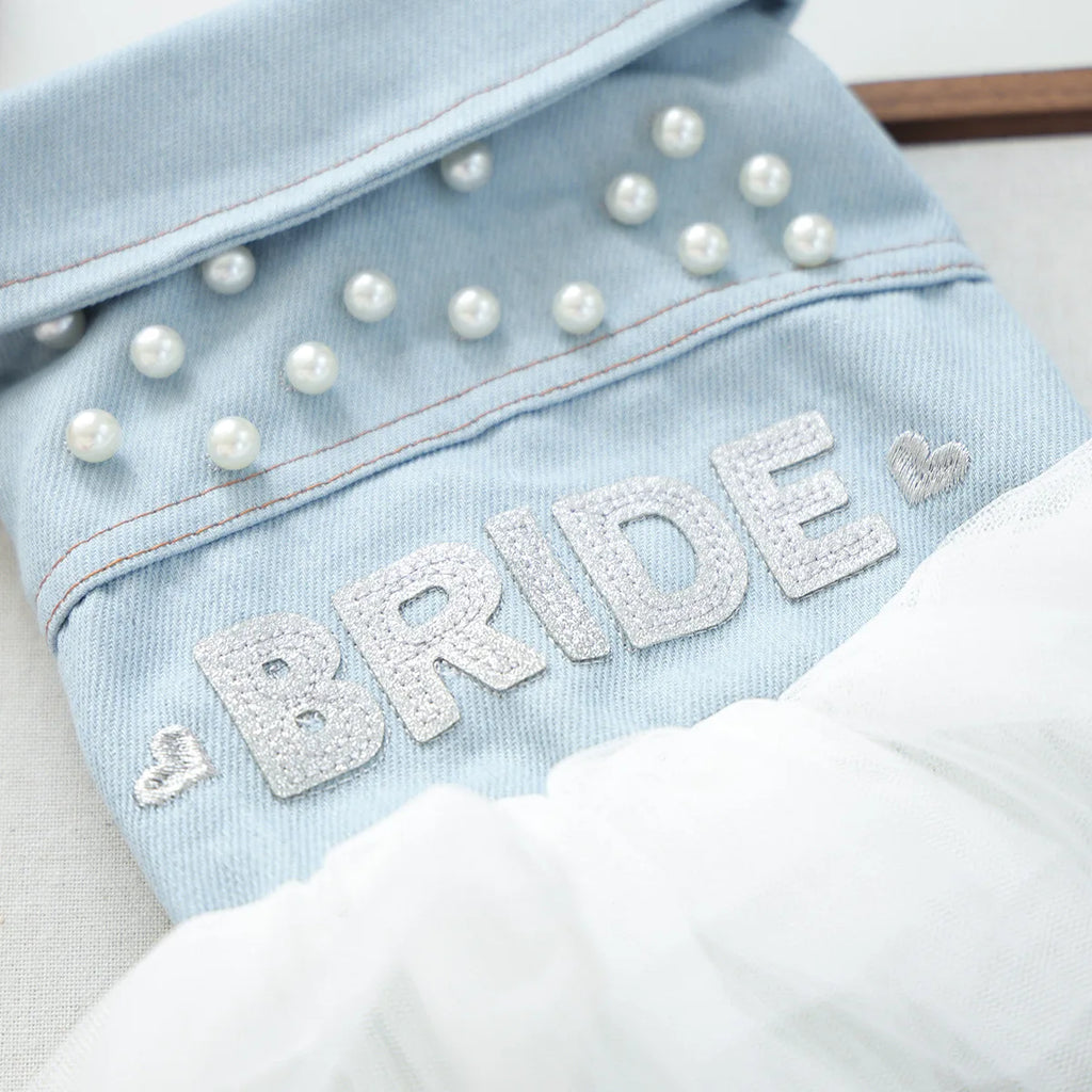 Bride Apparel For Dogs Autumn Denim Coat With Tutu Skirt Pet Dresses For Small Puppy Animal Cat Dachshund Suit Chihuahua Clothes
