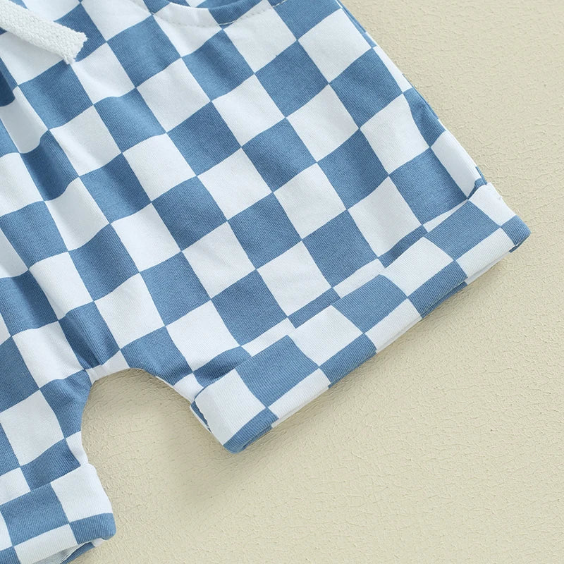 2023-12-09 lioraitiin Summer Baby Boy Clothes Solid Sleeveless Tank Top Checkered Shorts 2Pcs Outfit Set