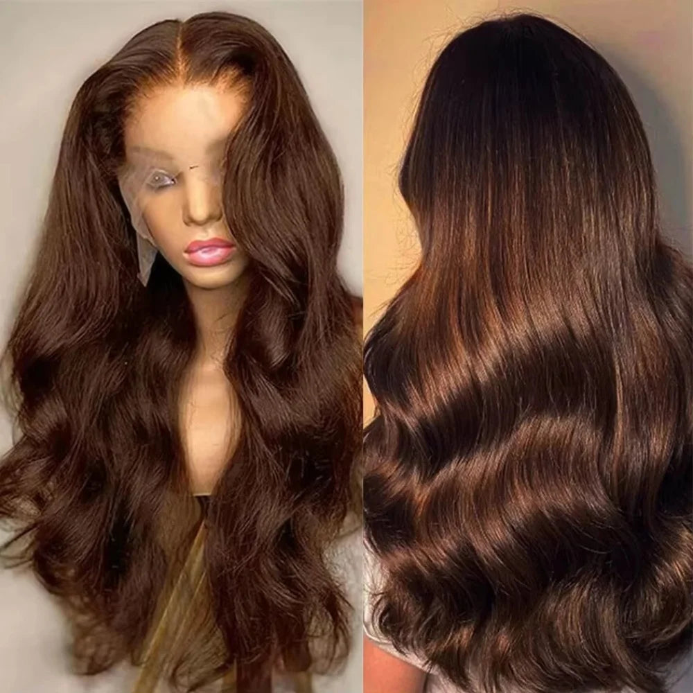Chocolate Brown Human Hair Wig 200 Density 13X6 Body Wave Lace Front Wigs Human Hair HD Frontal Wigs Pre Plucked Brazilian  Hair