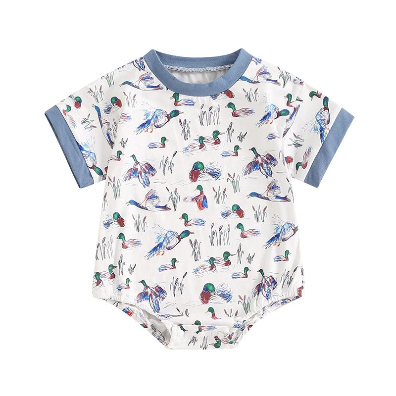 2024-04-01 Lioraitiin 0-18M Summer Baby Boy Romper Short Sleeve Crew Neck Duck Print Jumpsuit Clothes Casual Daily