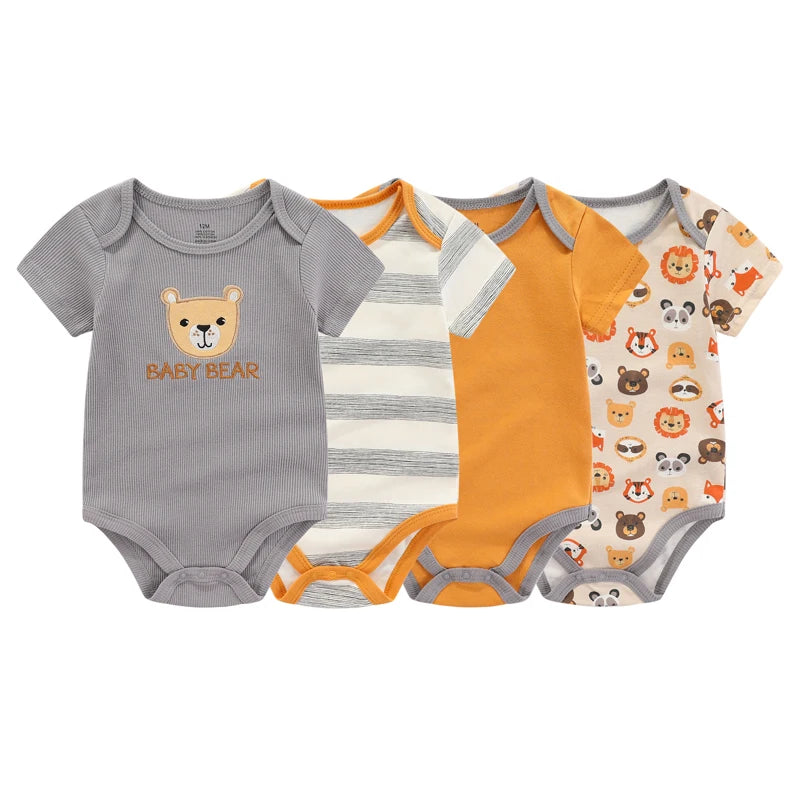 4Pieces Summer Short Sleeve Cartoon Baby Boy Girl Bodysuit 100% Cotton Newborn Boy Girl Clothes