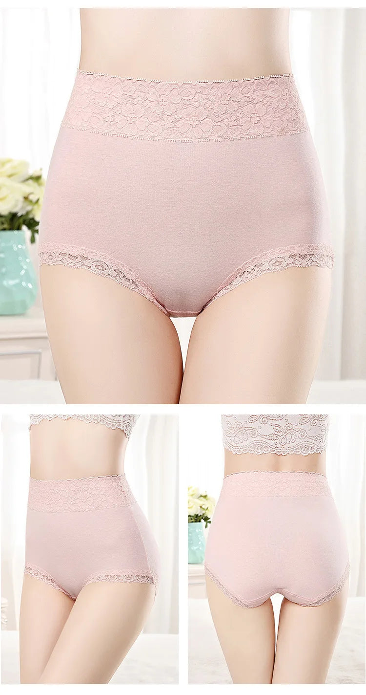 12PCS High quality Cotton Panties Women's Underwear High waist  Lace Resilient Soft  Briefs Abdomen In Slimming lingerie