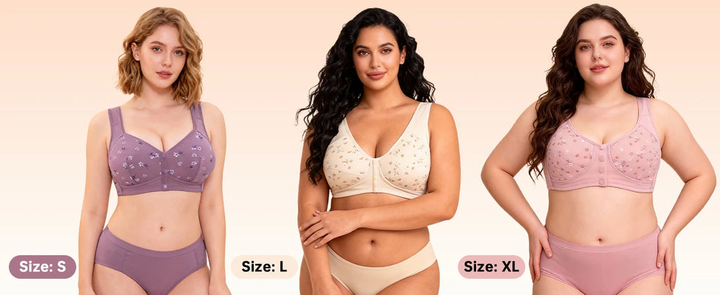 Elegant Front Buckle Floral Bra for Women – 7-Piece Set,  Pressurized Support, Adjustable,  Breathable, Ideal for Breastfeeding