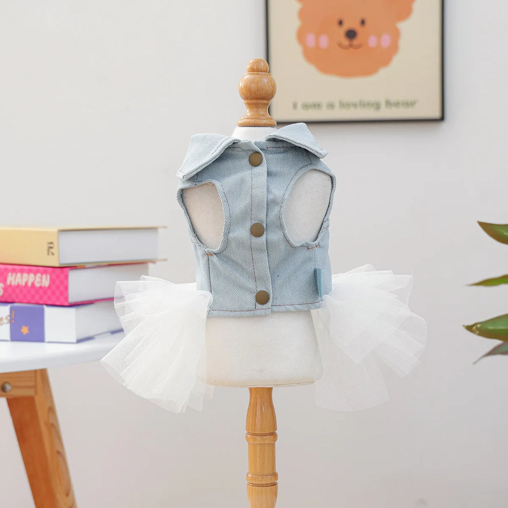 Bride Apparel For Dogs Autumn Denim Coat With Tutu Skirt Pet Dresses For Small Puppy Animal Cat Dachshund Suit Chihuahua Clothes