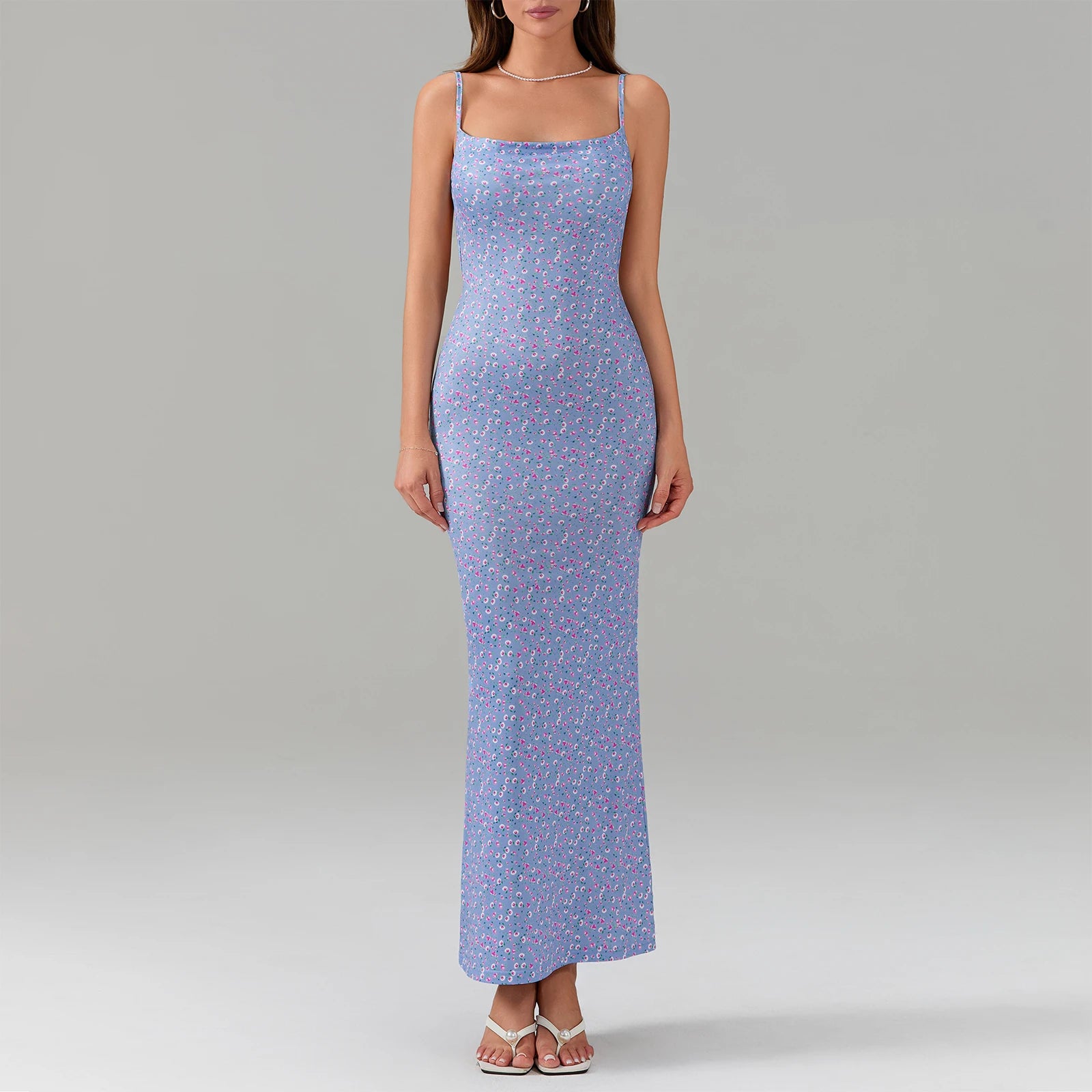 Women Chic Tube Backless Dress Spaghetti Strap Satin Elegant Maxi Bodycon Long Dress Y2K Floral Printed Sundress Streetwear