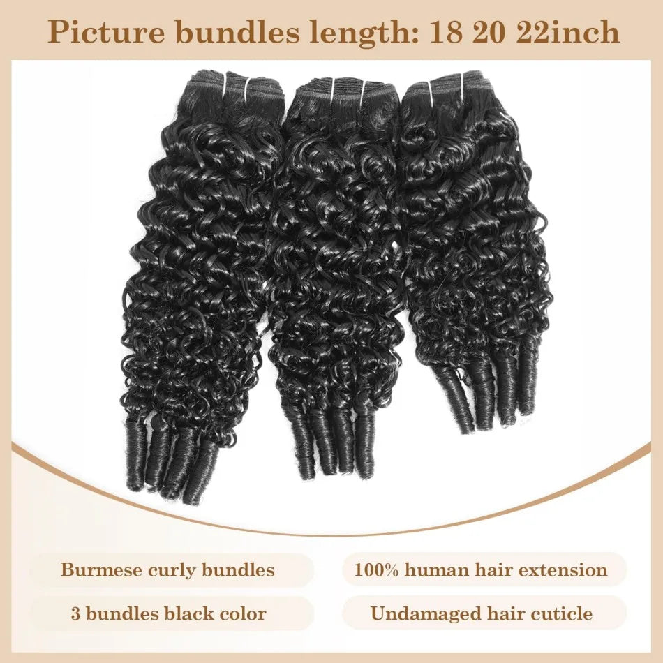 12A Burmese Curly Bundles Human Hair 3C4A Water Wave With Spiral Curly End 100% Unprocessed Raw Hair Sew In For Women 18 30 Inch
