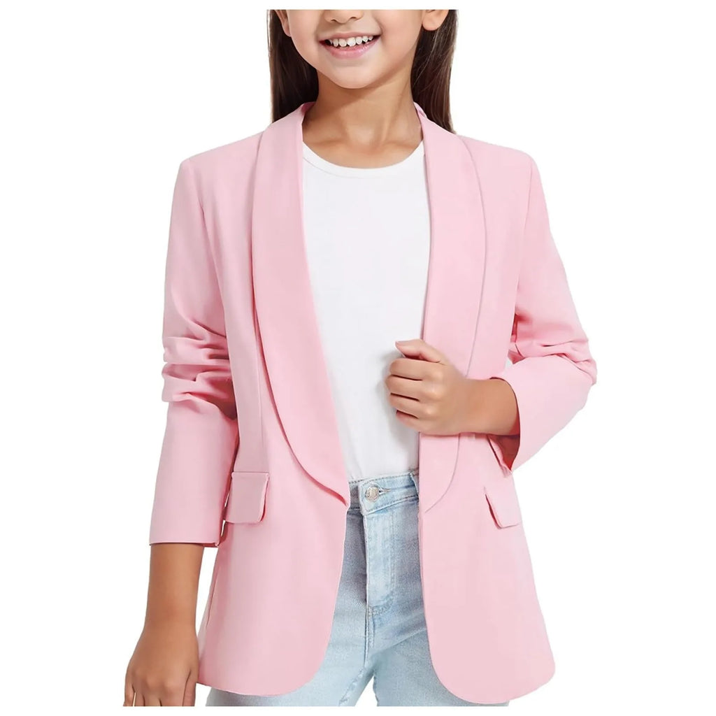 Youth Winter Coat Girls Long Sleeve Shawl Formal Suit Jacket Open Front Inner Pocket For Kids Girls Dress Up Coat Ropa De NiñA