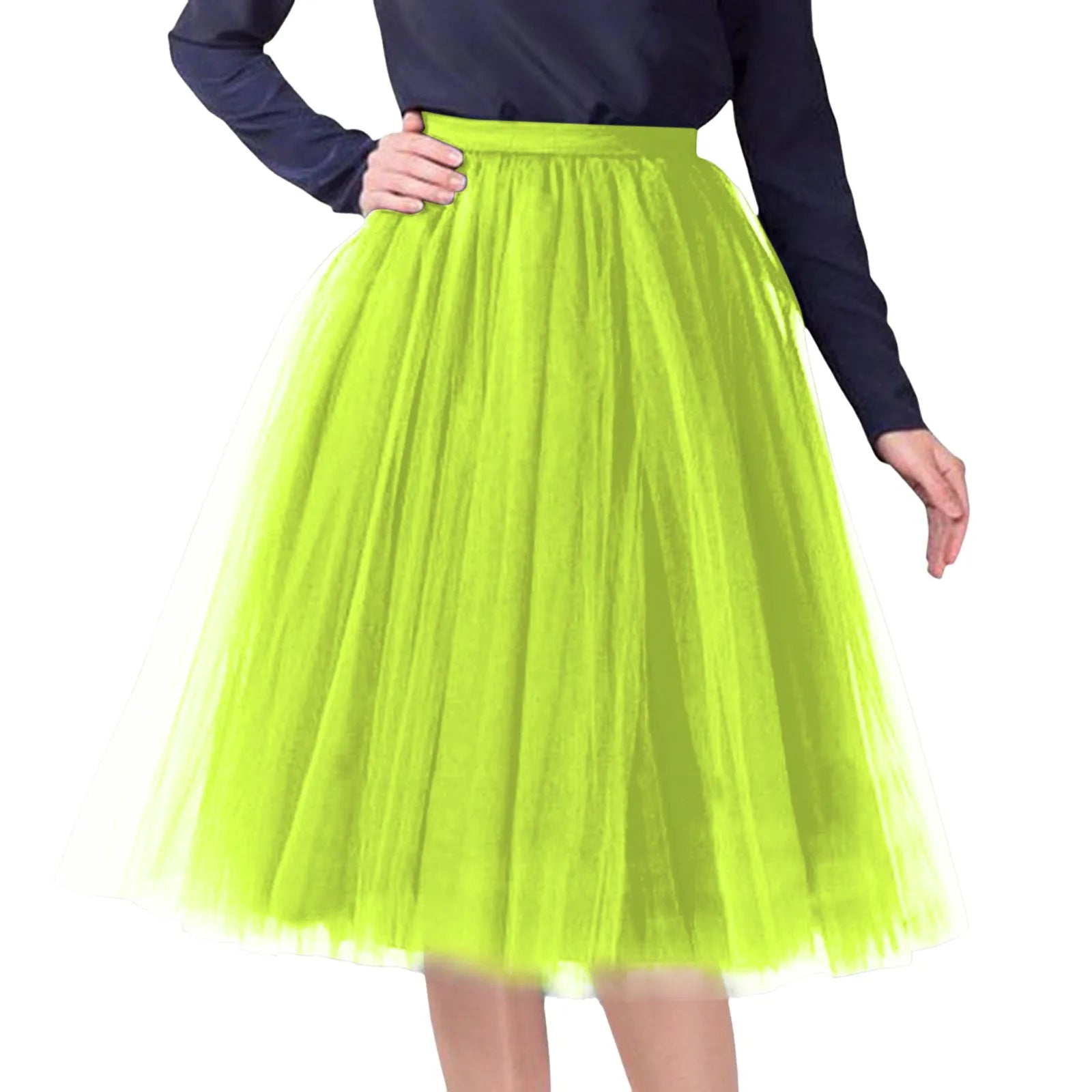Womens Tiered Tutu A-Line Midi Skirts Elegant Puffy Underskirt Dance Party High Waist Tulle Skirt Lolita Petticoat Faldas Mujer