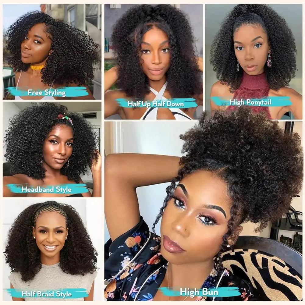 Half Wig 26 Inches Human Hair 3 in 1 Shaggy Waves Flip Over Drawstring Wig 250% Density Glueless Wigs Natural Black Ready to Go