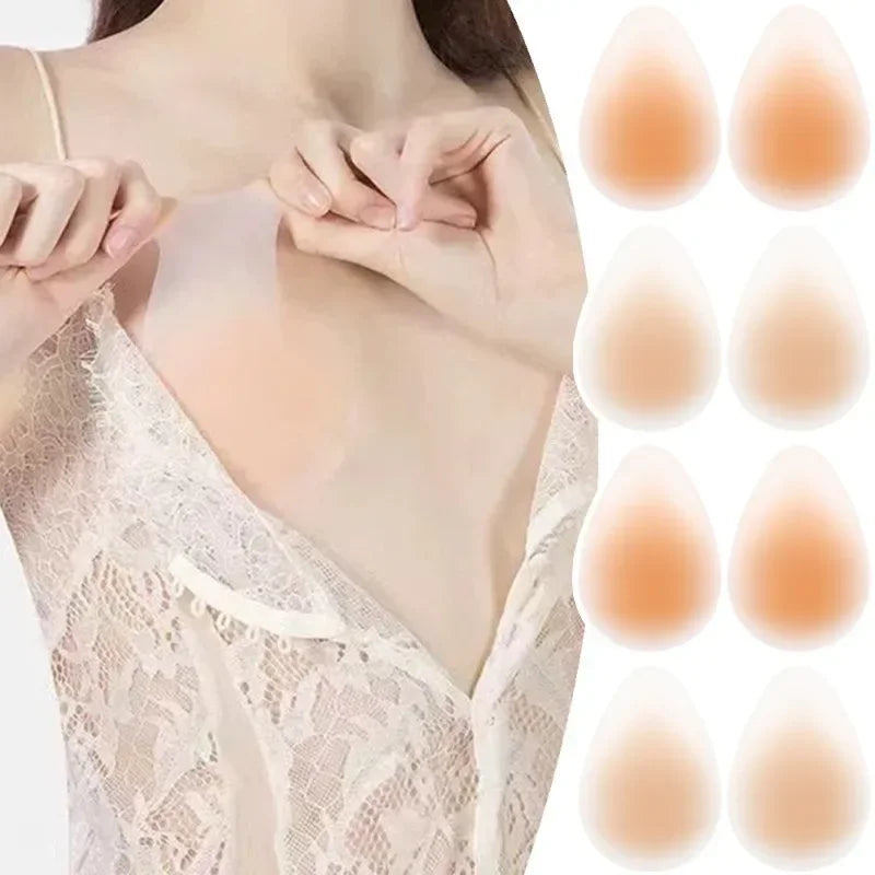 2pcsNo Glue Sticky Nipple Cover Plunge Droplet Invisible Bra Ultra Thin Seamless Silicone Nubra StickersLiftingBreastPadsPasties