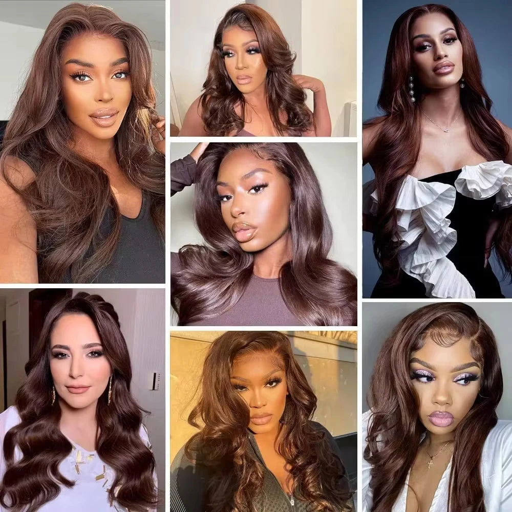 Chocolate Brown Human Hair Wig 200 Density 13X6 Body Wave Lace Front Wigs Human Hair HD Frontal Wigs Pre Plucked Brazilian  Hair