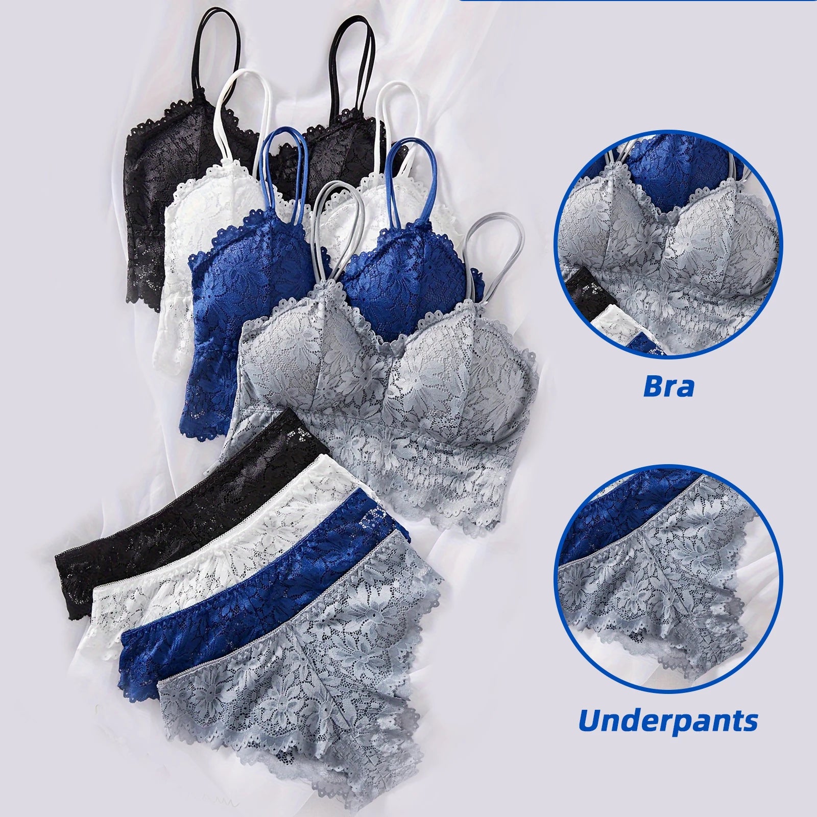 4PCS Women's Lace Non-wire Bra And Panties Set Transparent Low Rise Briefs Ultra-thin Comfort Underwear Female Bralette Lingerie