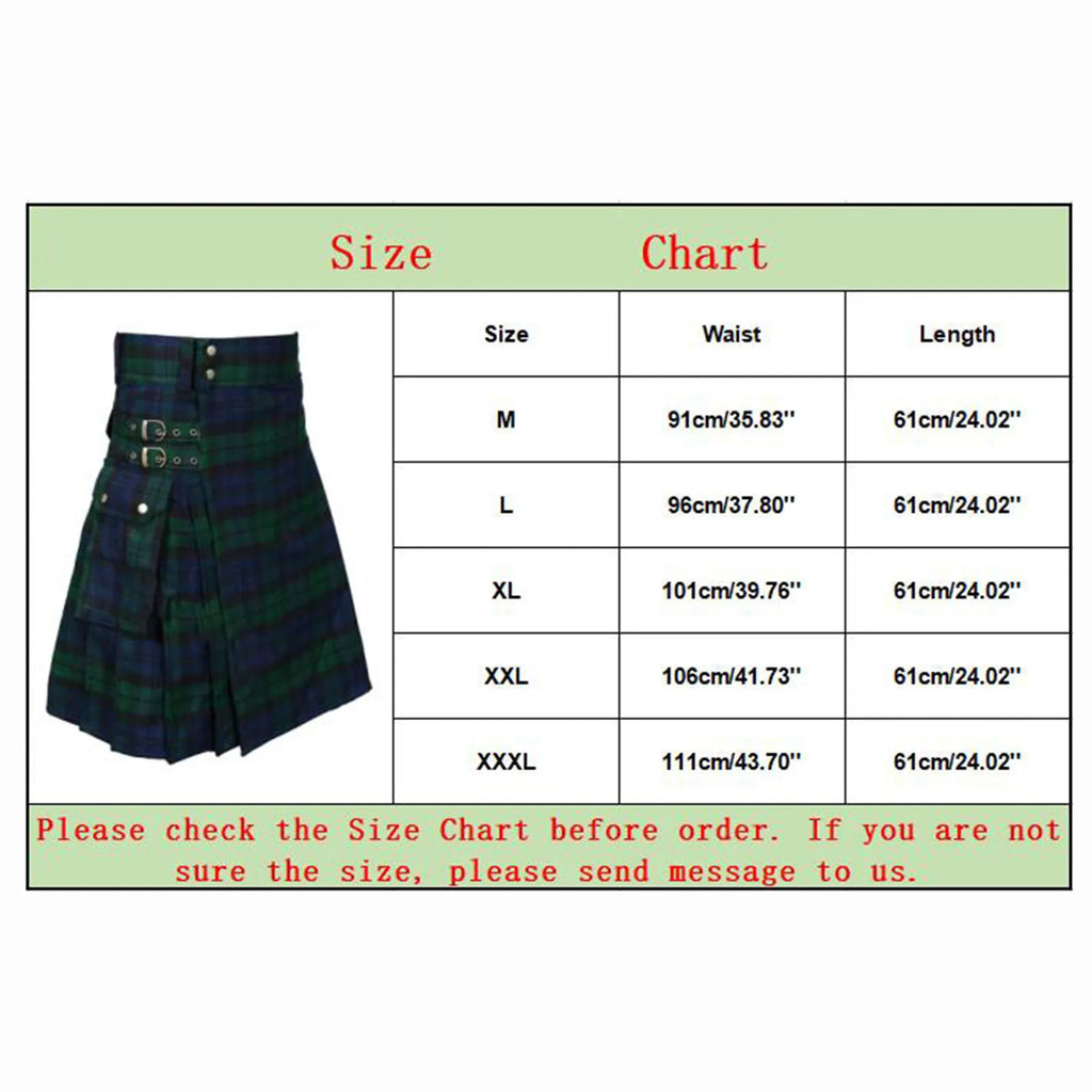 Mens Scottish Plaid Skirts Traditional Highland Tartan Practical Kilt Vintage Pleated Skirt Cosplay Carnival Fancy Party Dress