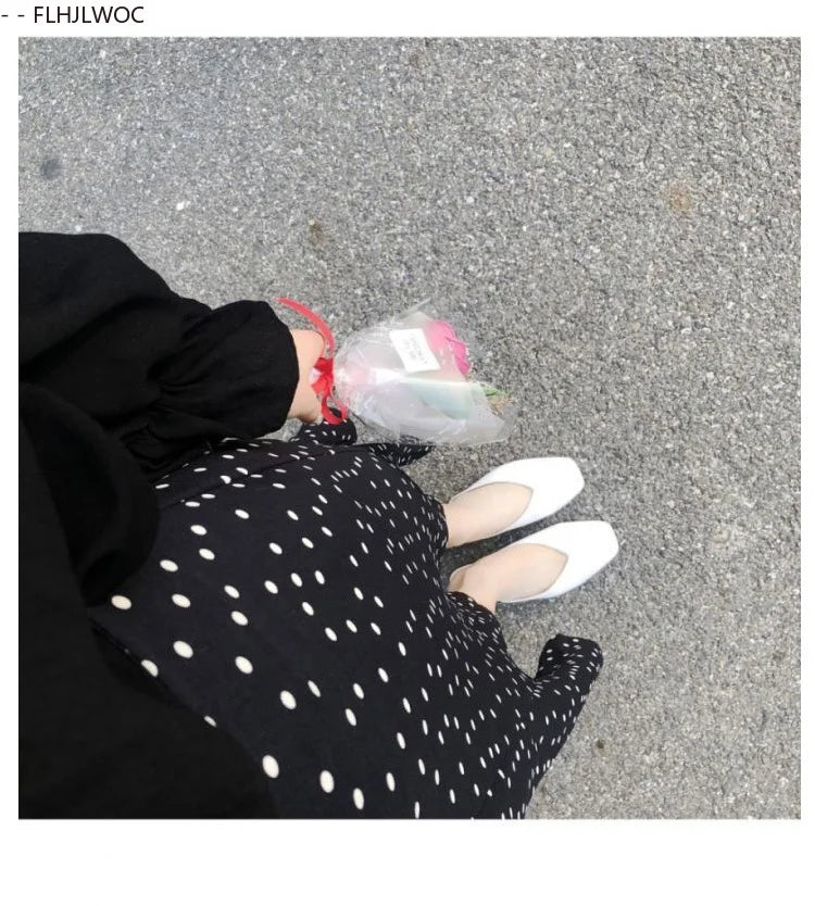 2024 Summer Skirt Long Hot Sales Women Black White Dot Preppy Style Girls Korean Design High Waist Black Skirt 3024