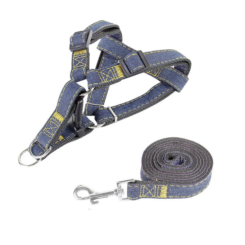 Pet chest and back thick wear-resistant vest denim sewn cloth chest and back dog leash pet leash is durable