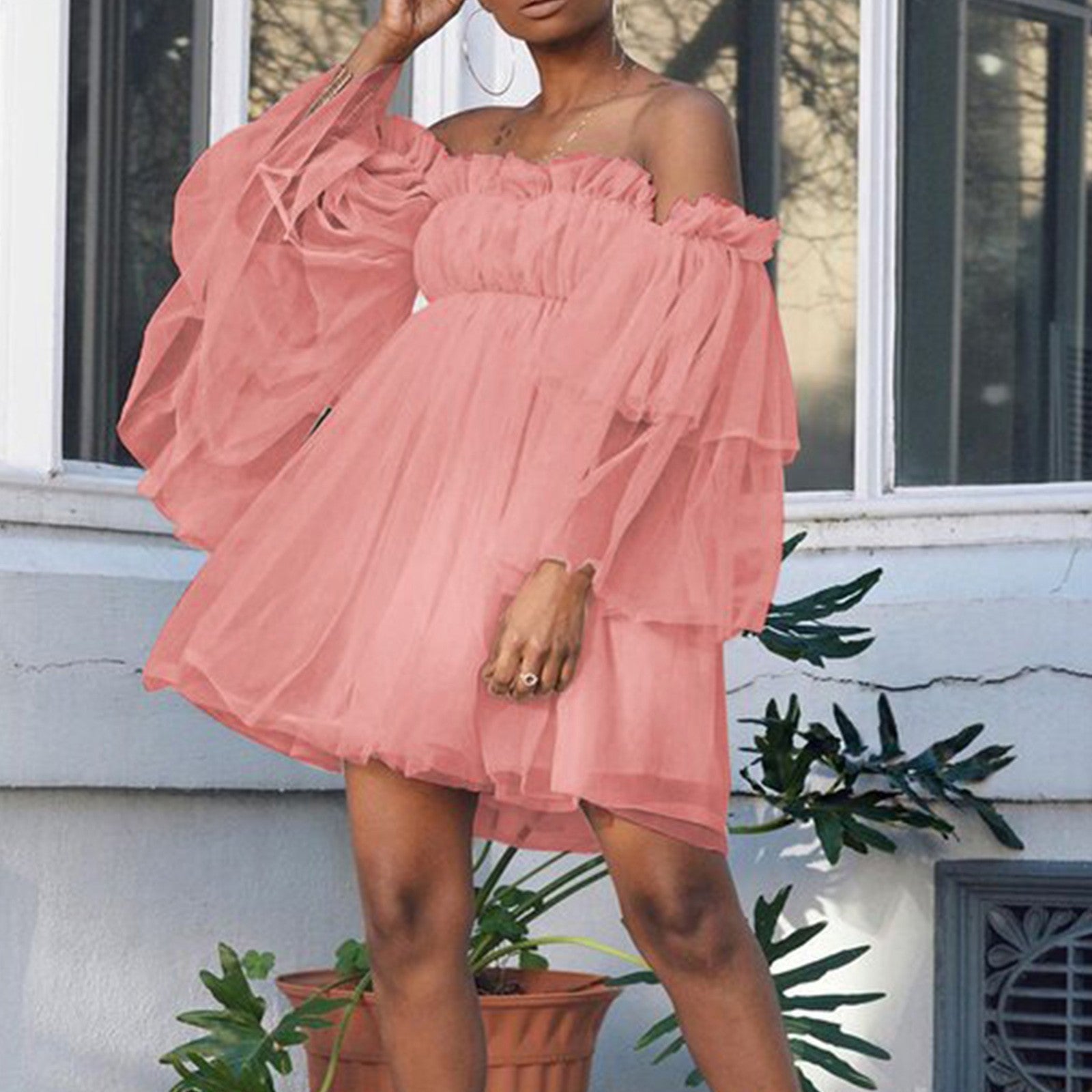 Off Shoulder Ruffle Dresses For Women Elegant Summer High Waist Loose Wedding Dress Summer Women's Dresses Beach Female Dress