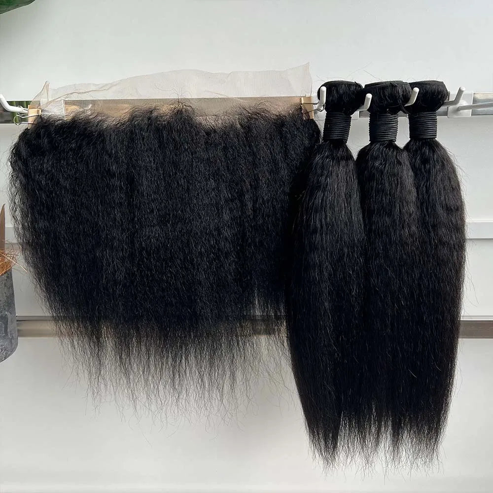 Clearance Sale Kinky Straight Bundles With HD Transparent Lace Closure Frontal And Bundles 100% Raw Virgin Human Hair Extension