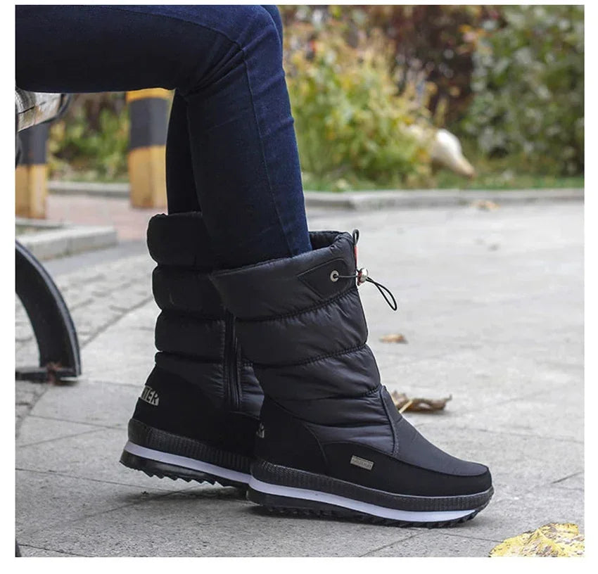 White Women Boots Winter Shoes Warm Plush Mid-calf Boots Waterproof Rubber Non-slip Platform Snow Boots Female Plus Size 42