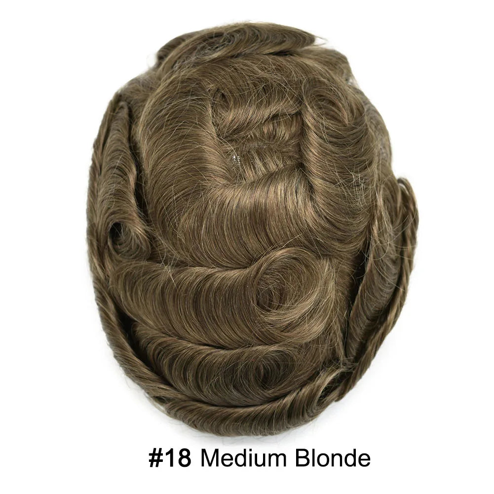 Invisible Full Poly Mens Toupee Thin Skin Hair System For Men 100% Human Hair Replacement All Clear PU Mens Wig