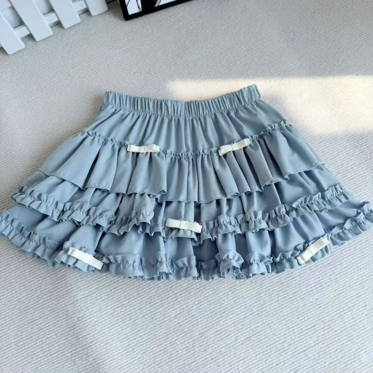 2026 Summer New Versatile Women's Clothing Blue Bow Lace Cake Tutu Mini Skirt Kawaii Pink Sweet Cute Thin A-line Skirts Ladies